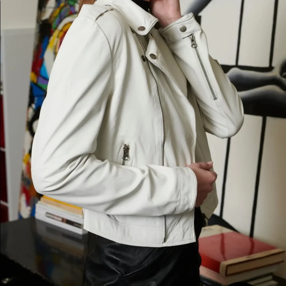 Jakett NYC Josey leather moto jacket in ecru - Picture 8 of 10